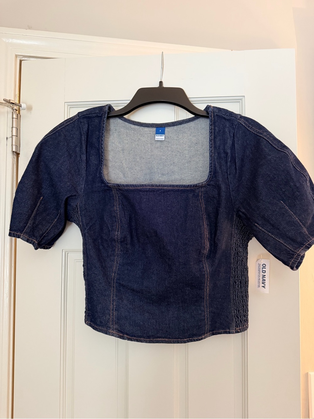 NWT Navy Dark Denim Square Neck Puff Sleeve Top
